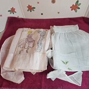 Vgt Sheer Lt. Pink, Lt. Green Half Apron Floral Embro & Printed & Pocket  MCM 2